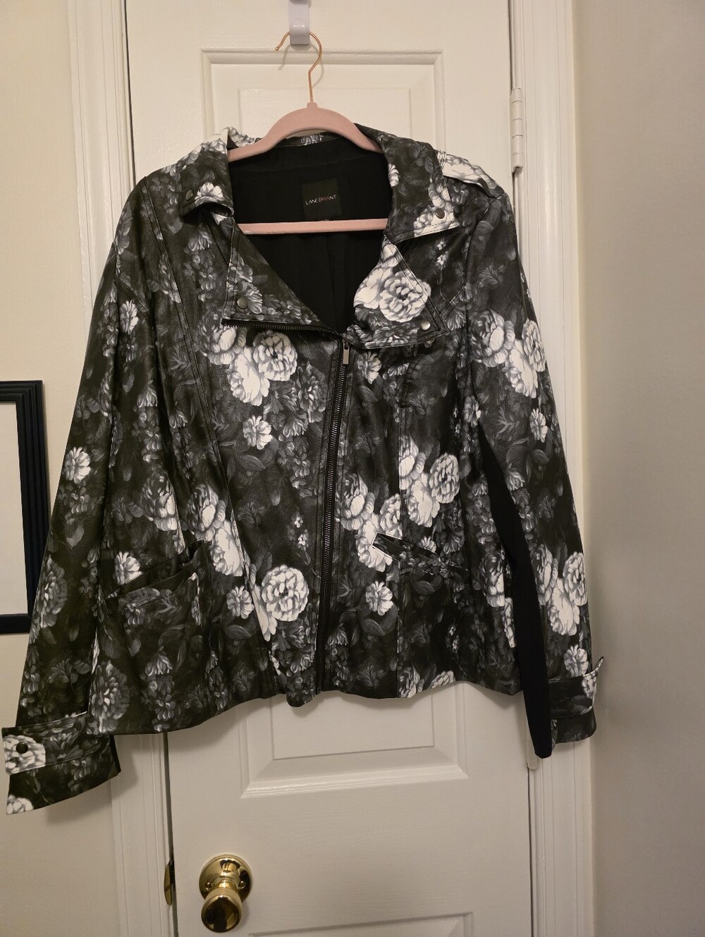 Floral Black and White Lane Bryant Leather Jacket
